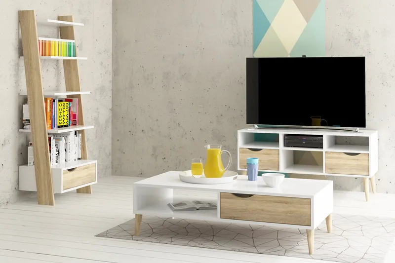 Tikashylly Vasiliki 55 cm - Valkoinen/tammi - Säilytys - Hylly - Tikashylly