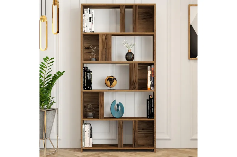 Timiza kirjahylly 90 cm 5 hyllyllä pähkinä - Ruskea - Säilytys - Hylly - Kirjahylly