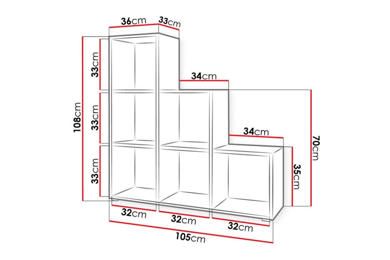 Trio Hylly 105x33x108 cm - Säilytys - Hylly - Kirjahylly