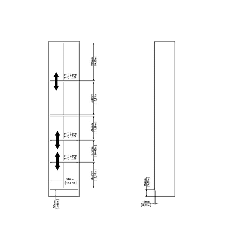 Trysil kirjahylly 4 hyllyllä 41x27x203 cm - Säilytys - Hylly - Kirjahylly