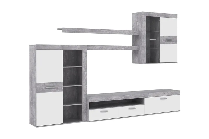 TV-kalustepaketti Burrall 300 cm, Valkoinen