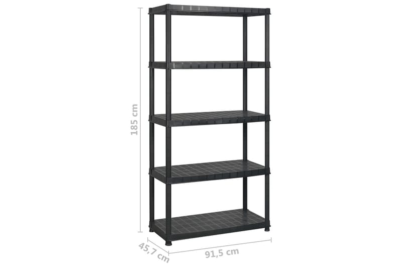 Varastohylly 5-tasoinen musta 183x45,7x185 cm muovi - Säilytys - Hylly - Seinähylly