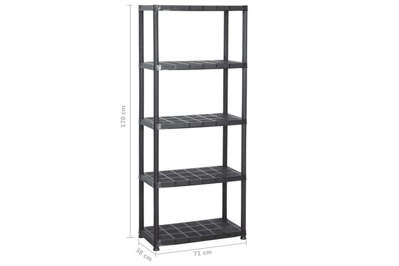 Varastohylly 5-tasoinen musta 71x38x170 cm muovi - Musta - Säilytys - Hylly - Kirjahylly