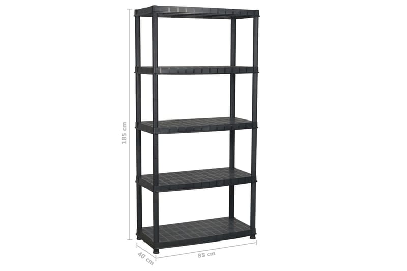 Varastohylly 5-tasoinen musta 85x40x185 cm muovi - Musta - Säilytys - Hylly - Kirjahylly