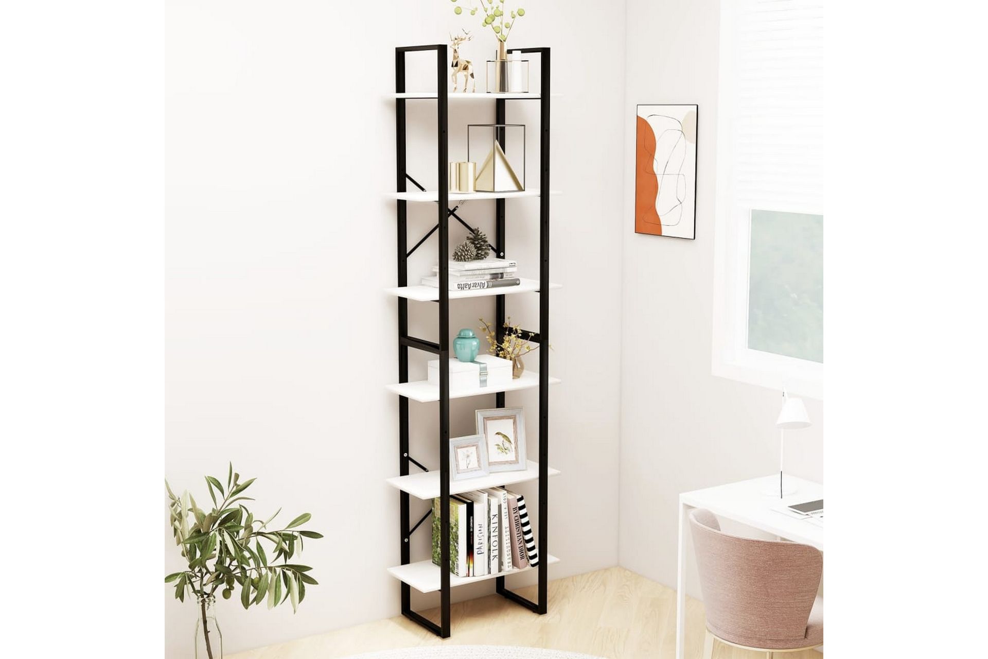Varastohylly valkoinen 60x30x210 cm täysi mänty - Säilytys - Hylly - Kirjahylly