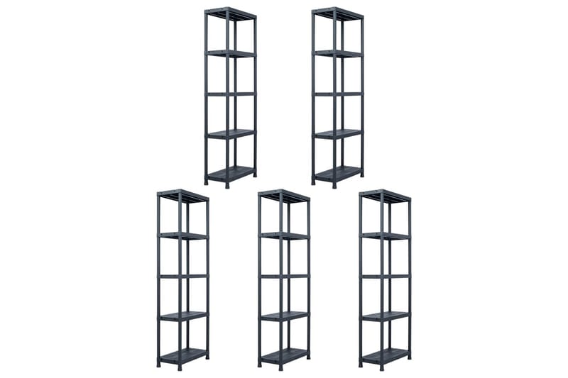 Varastohyllyt 5 kpl 125 kg muovi 60x30x180 cm musta - Musta - Säilytys - Hylly - Säilytyshylly - Varastohylly