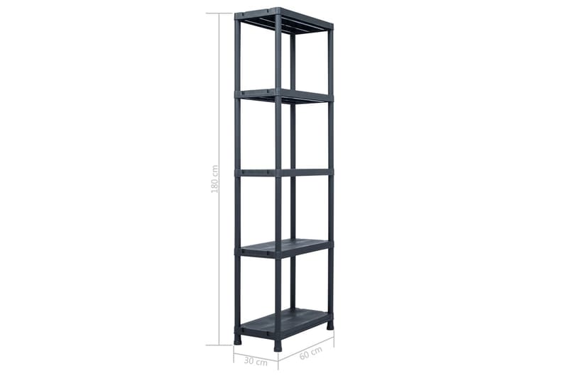 Varastohyllyt 5 kpl 125 kg muovi 60x30x180 cm musta - Musta - Säilytys - Hylly - Säilytyshylly - Varastohylly