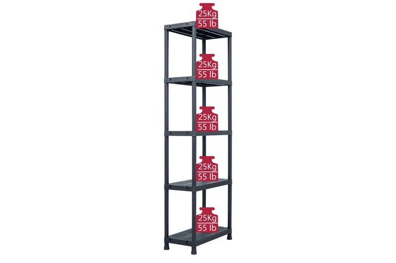 Varastohyllyt 5 kpl 125 kg muovi 60x30x180 cm musta - Musta - Säilytys - Hylly - Säilytyshylly - Varastohylly