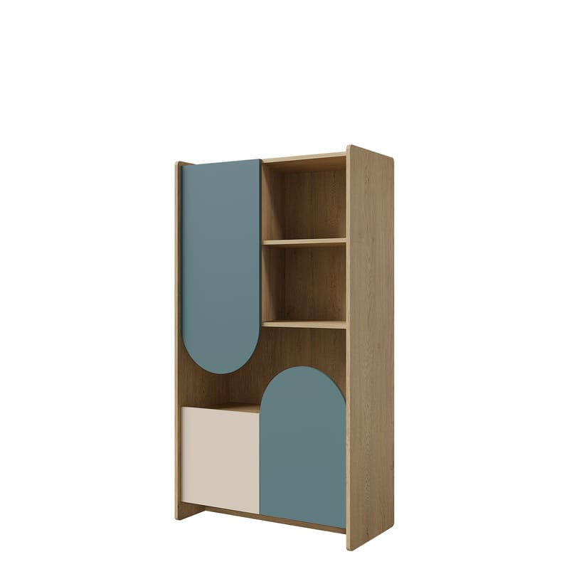 Zarek-kirjahylly 84 × 151 cm, ruskea, sininen, beige
