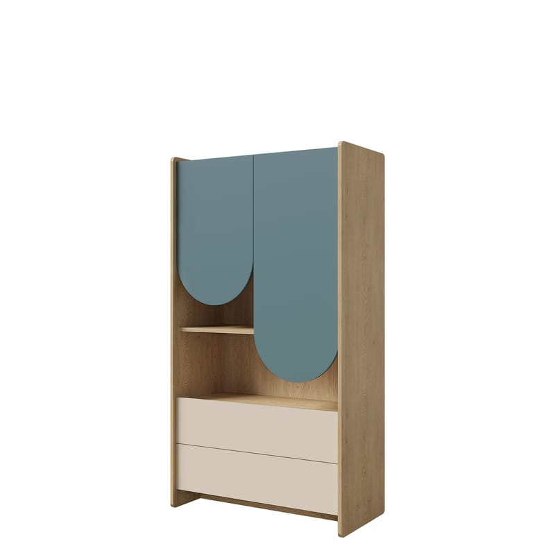 Zarek-kirjahylly 84 × 151 cm, ruskea, sininen, beige