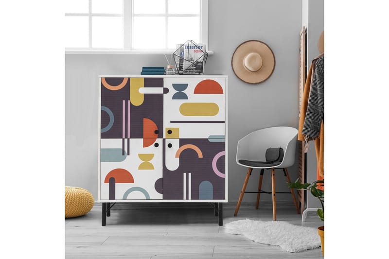 Sia korkea kaappi 95x111 cm valkoinen/ruskea/liila/keltainen - Hanah Home - Säilytys - Kaappi - Säilytyskaappi
