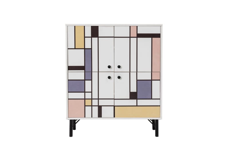 Midia korkea kaappi 95x111 cm valkoinen/ruskea/liila/keltainen, Hanah Home