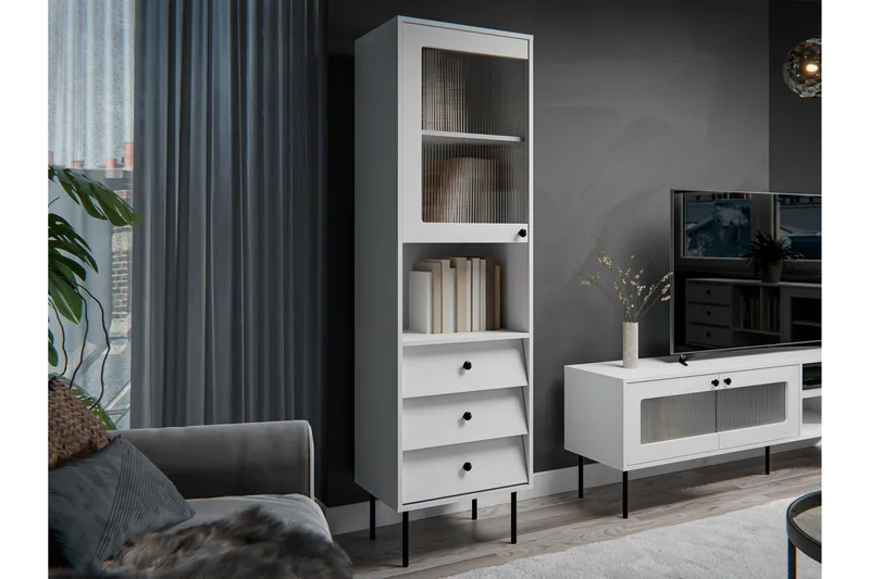 Akilesh Vitriinikaappi 52x180 cm - Valkoinen - Säilytys - Kaappi - Vitriini