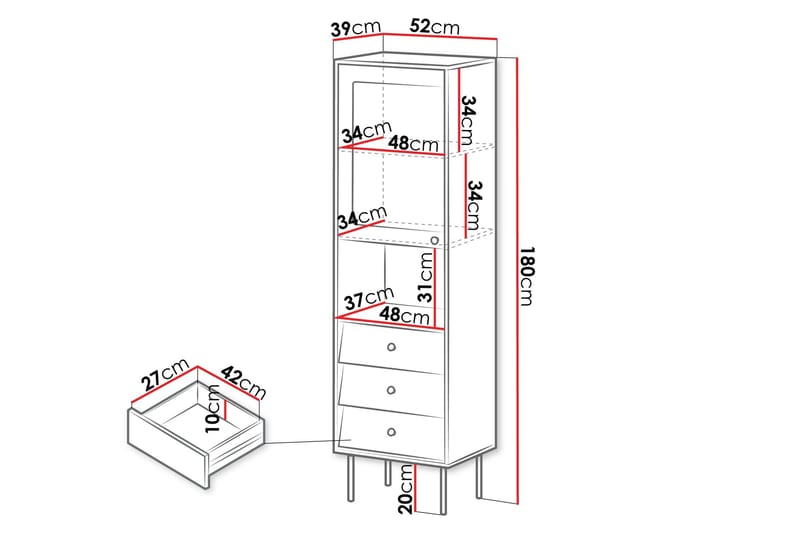 Akilesh Vitriinikaappi 52x180 cm - Valkoinen - Säilytys - Kaappi - Vitriini