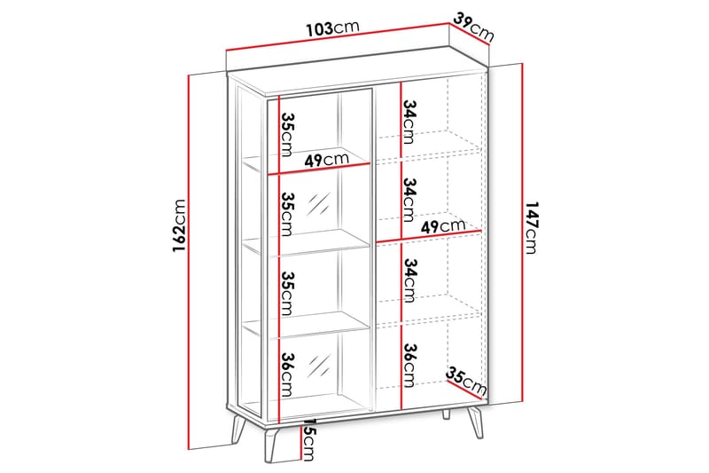 Akinari Vitriinikaappi 103x162 cm - Ruskea / Beige - Säilytys - Kaappi - Vitriini