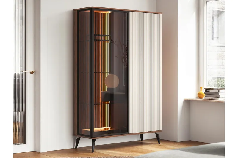 Akinari Vitriinikaappi 103x162 cm - Ruskea / Beige - Säilytys - Kaappi - Vitriini