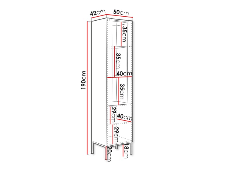 Amelus Vitriinikaappi 50x190 cm - Beige - Säilytys - Kaappi - Vitriini