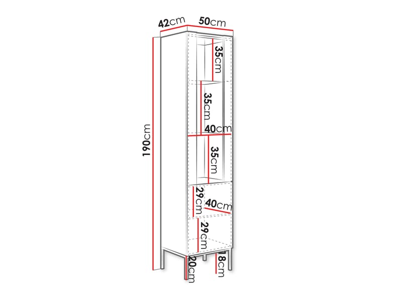 Amelus Vitriinikaappi 50x190 cm - Ruskea/Musta - Säilytys - Kaappi - Vitriini
