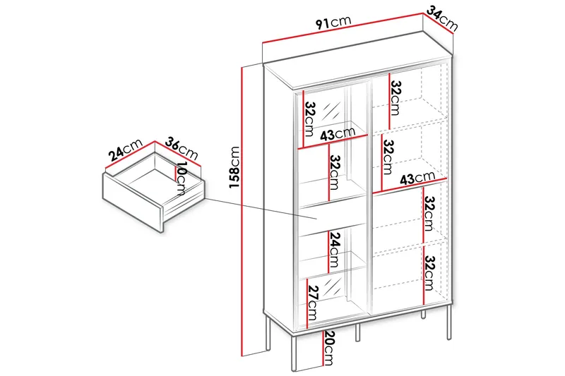 Basici Vitriinikaappi 91x158 cm - Valkoinen - Säilytys - Kaappi - Vitriini