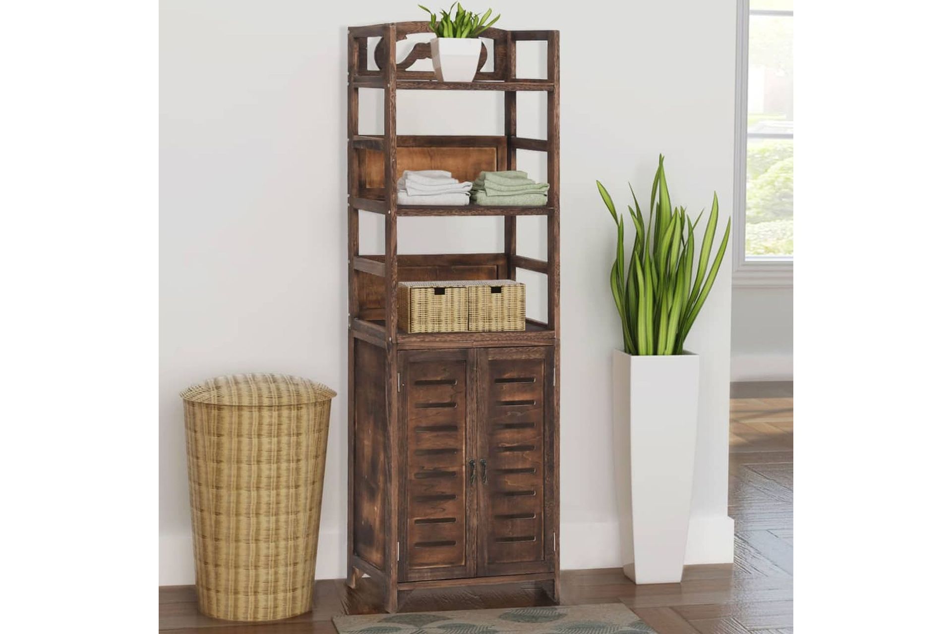 beBasic Esittelykaappi tummanruskea 46x24x140 cm täysi keisaripuu - Ruskea - Säilytys - Kaappi - Vitriini