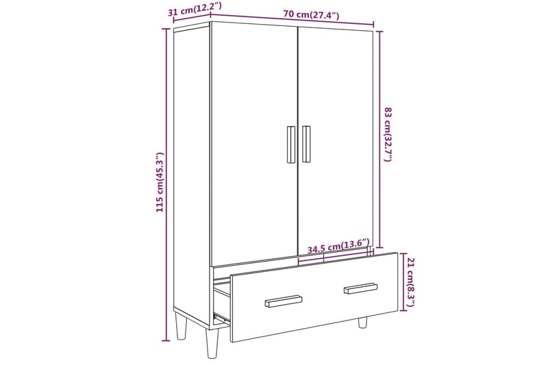 beBasic Kaappi betoninharmaa 70x31x115 cm tekninen puu - Harmaa - Säilytyskaappi