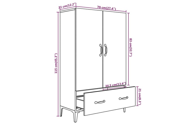 beBasic Kaappi betoninharmaa 70x31x115 cm tekninen puu - Harmaa - Säilytyskaappi