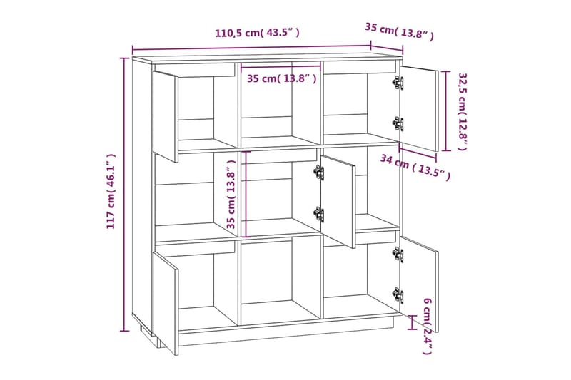 beBasic Kaappi harmaa 110,5x35x117 cm täysi mänty - Harmaa - Säilytys - Kaappi - Säilytyskaappi