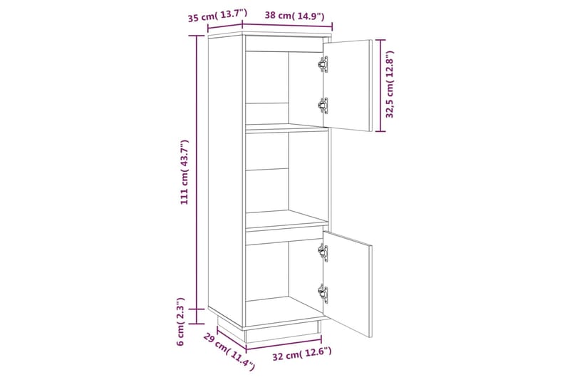 beBasic Kaappi harmaa 38x35x117 cm täysi mänty - Harmaa - Säilytyskaappi