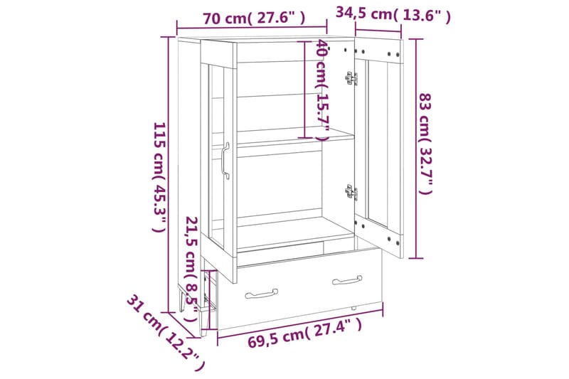 beBasic Kaappi harmaa Sonoma 70x31x115 cm tekninen puu - Harmaa - Säilytyskaappi