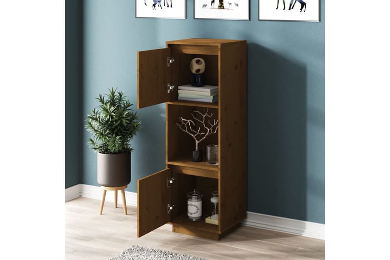 beBasic Kaappi hunajanruskea 38x35x117 cm täysi mänty - Ruskea - Säilytys - Kaappi - Vitriini