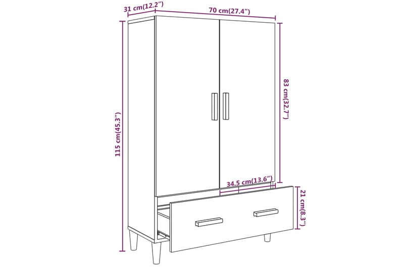 beBasic Kaappi musta 70x31x115 cm tekninen puu - Musta - Säilytyskaappi