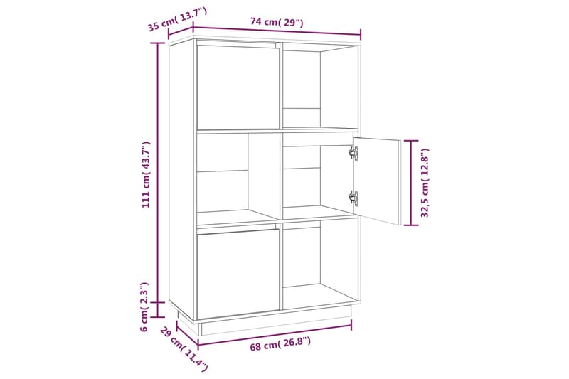 beBasic Kaappi musta 74x35x117 cm täysi mänty - Musta - Vitriini