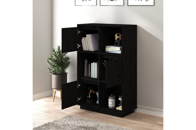 beBasic Kaappi musta 74x35x117 cm täysi mänty - Musta - Säilytys - Kaappi - Vitriini