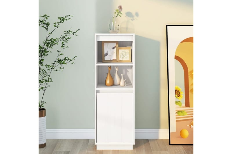 beBasic Kaappi valkoinen 37x34x110 cm täysi mänty - Valkoinen - Säilytys - Kaappi - Vitriini