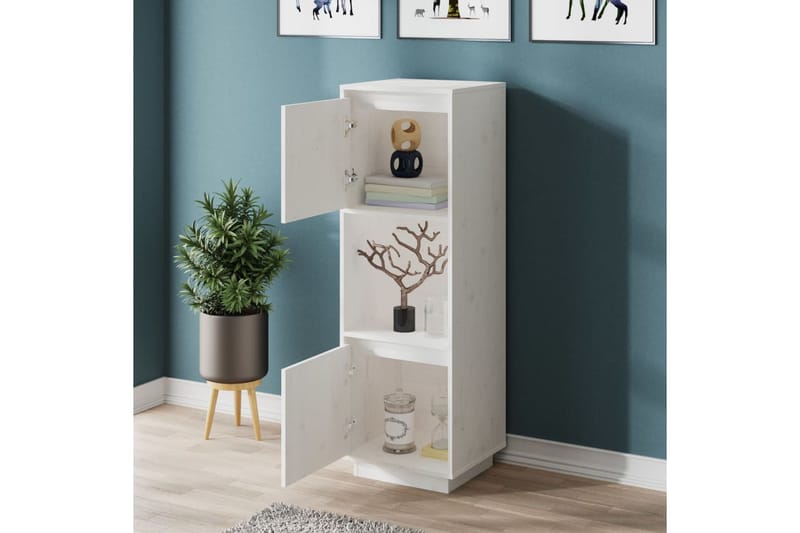 beBasic Kaappi valkoinen 38x35x117 cm täysi mänty - Valkoinen - Säilytys - Kaappi - Vitriini