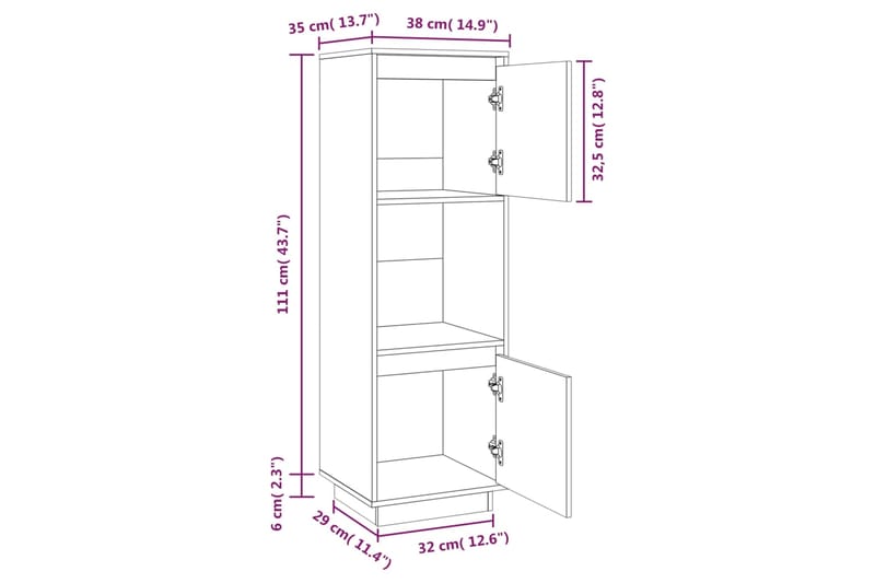 beBasic Kaappi valkoinen 38x35x117 cm täysi mänty - Valkoinen - Säilytys - Kaappi - Vitriini