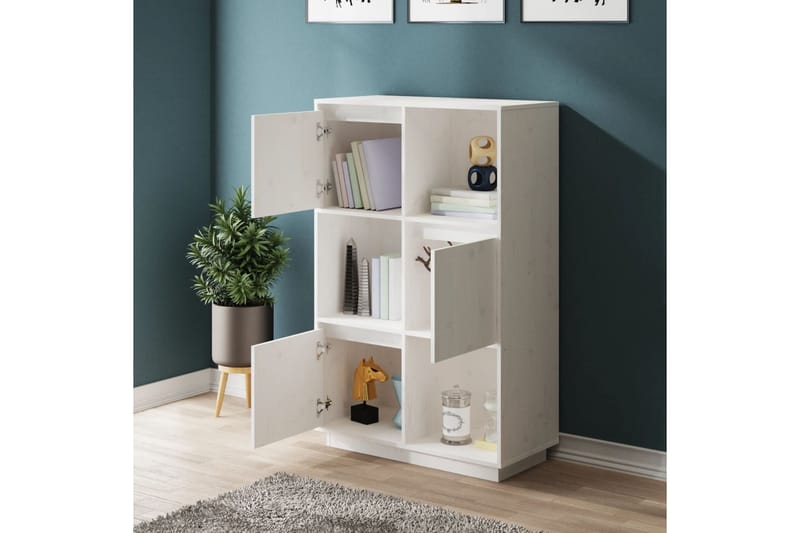 beBasic Kaappi valkoinen 74x35x117 cm täysi mänty - Valkoinen - Säilytys - Kaappi - Vitriini