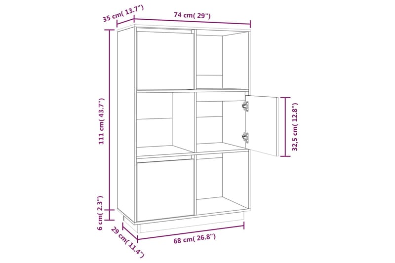 beBasic Kaappi valkoinen 74x35x117 cm täysi mänty - Valkoinen - Säilytys - Kaappi - Vitriini