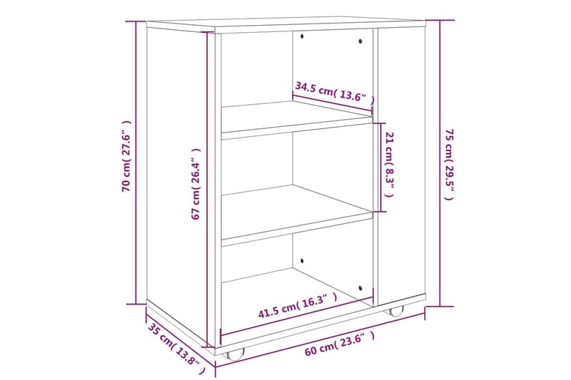 beBasic Kaappi pyörillä ruskea tammi 60x35x75 cm tekninen puu - Ruskea - Säilytys - Kaappi - Säilytyskaappi