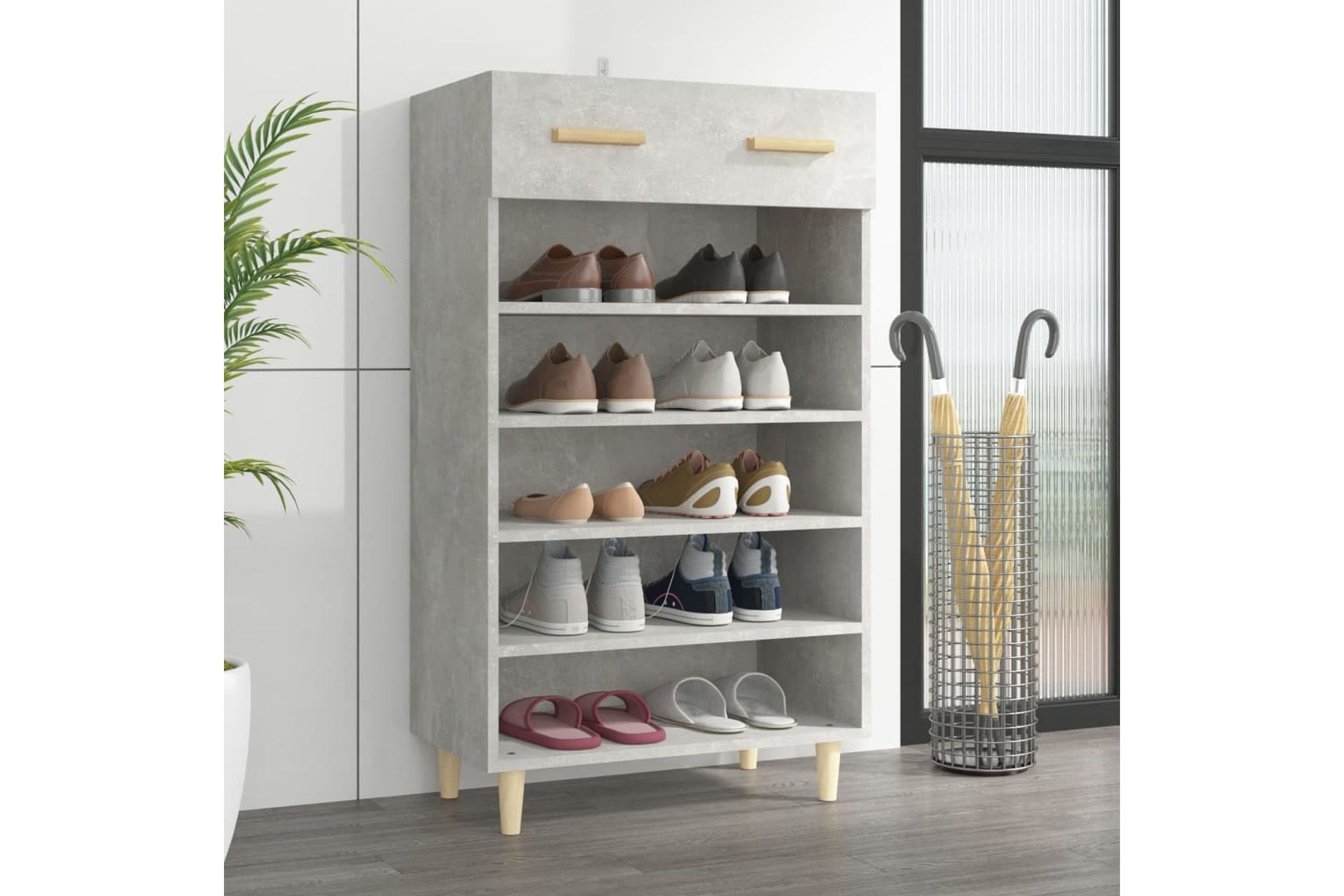 beBasic Kenkäkaappi betoninharmaa 60x35x105 cm tekninen puu - Harmaa - Säilytys - Kenkäsäilytys - Kenkäkaappi