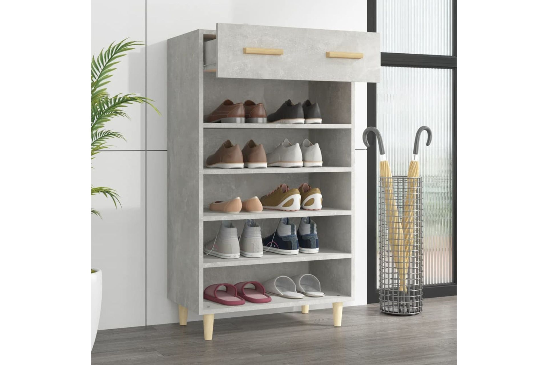 beBasic Kenkäkaappi betoninharmaa 60x35x105 cm tekninen puu - Harmaa - Säilytys - Kenkäsäilytys - Kenkäkaappi
