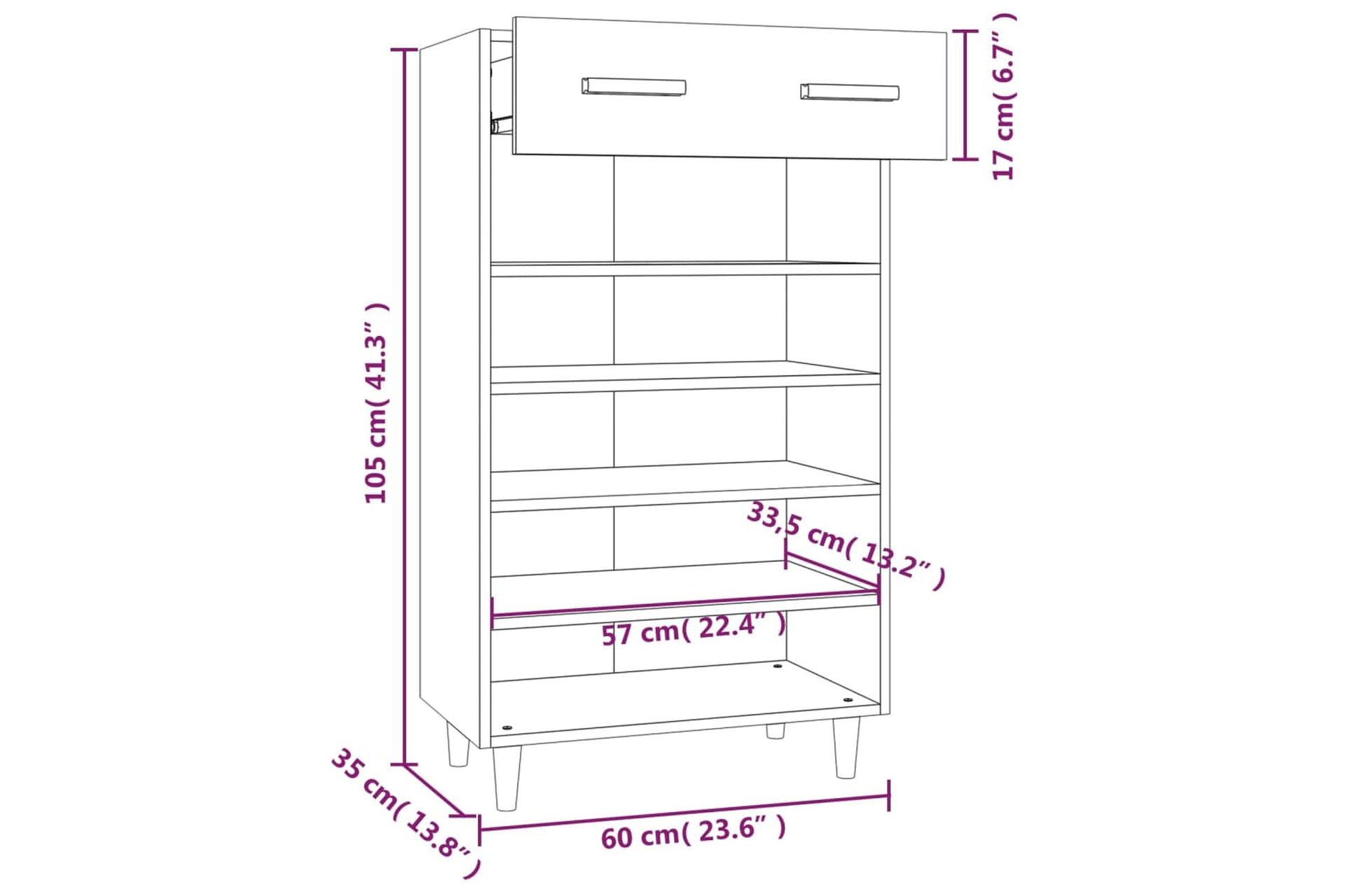 beBasic Kenkäkaappi betoninharmaa 60x35x105 cm tekninen puu - Harmaa - Säilytys - Kenkäsäilytys - Kenkäkaappi