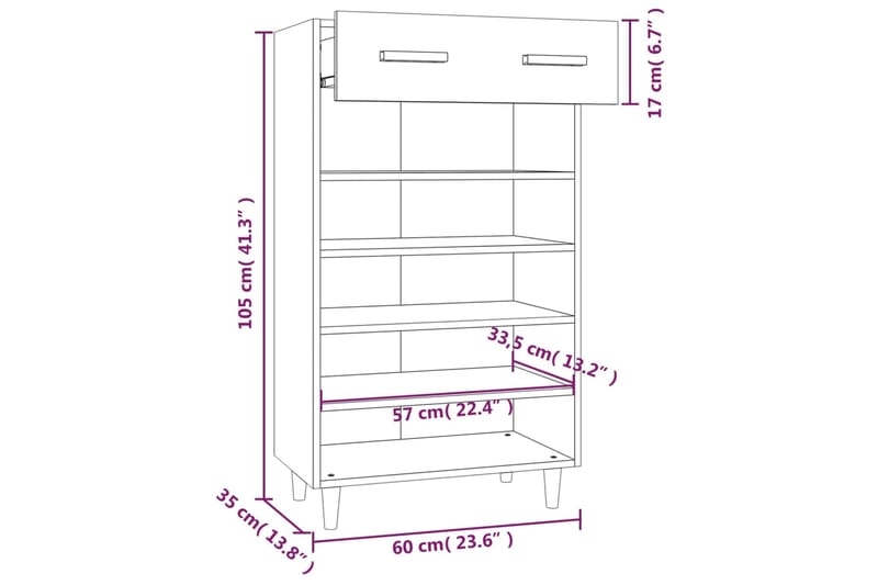 beBasic Kenkäkaappi betoninharmaa 60x35x105 cm tekninen puu - Harmaa - Säilytys - Kenkäsäilytys - Kenkäkaappi
