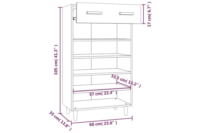 beBasic Kenkäkaappi betoninharmaa 60x35x105 cm tekninen puu - Harmaa - Säilytyskaappi - Kenkäsäilytys - Eteisen säilytys - Kenkäkaappi