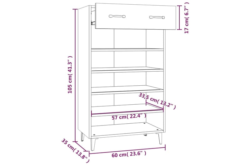 beBasic Kenkäkaappi betoninharmaa 60x35x105 cm tekninen puu - Harmaa - Säilytys - Kenkäsäilytys - Kenkäkaappi