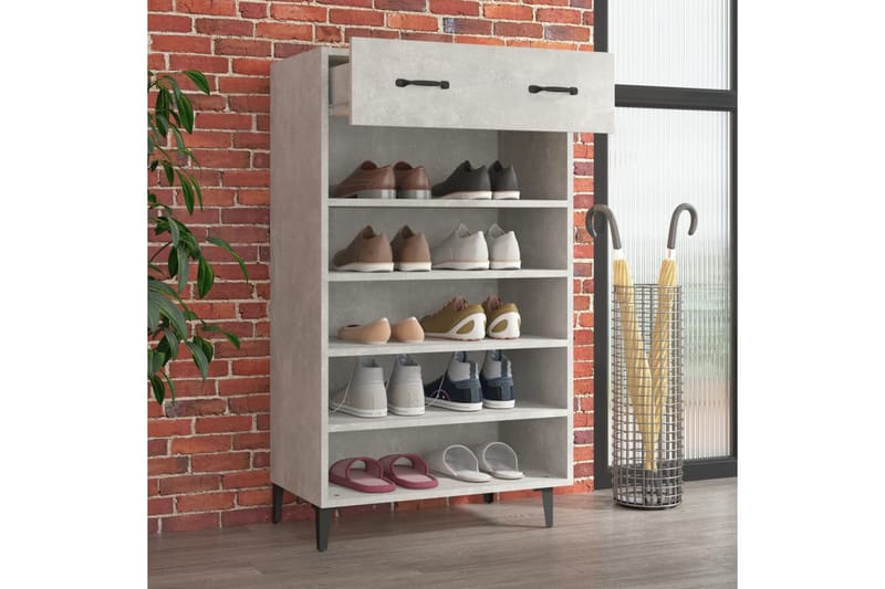beBasic Kenkäkaappi betoninharmaa 60x35x105 cm tekninen puu - Harmaa - Säilytys - Kenkäsäilytys - Kenkäkaappi