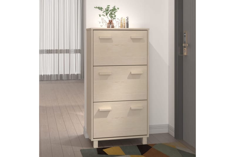 beBasic Kenkäkaappi hunajanruskea 59,5x35x117 cm täysi mänty - Ruskea - Säilytys - Kenkäsäilytys - Kenkäkaappi