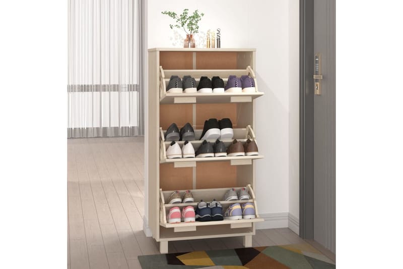 beBasic Kenkäkaappi hunajanruskea 59,5x35x117 cm täysi mänty - Ruskea - Säilytys - Kenkäsäilytys - Kenkäkaappi
