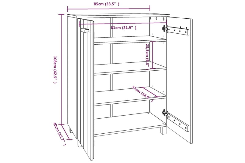 beBasic Kenkäkaappi hunajanruskea 85x40x108 cm täysi mänty - Ruskea - Säilytys - Kenkäsäilytys - Kenkäkaappi
