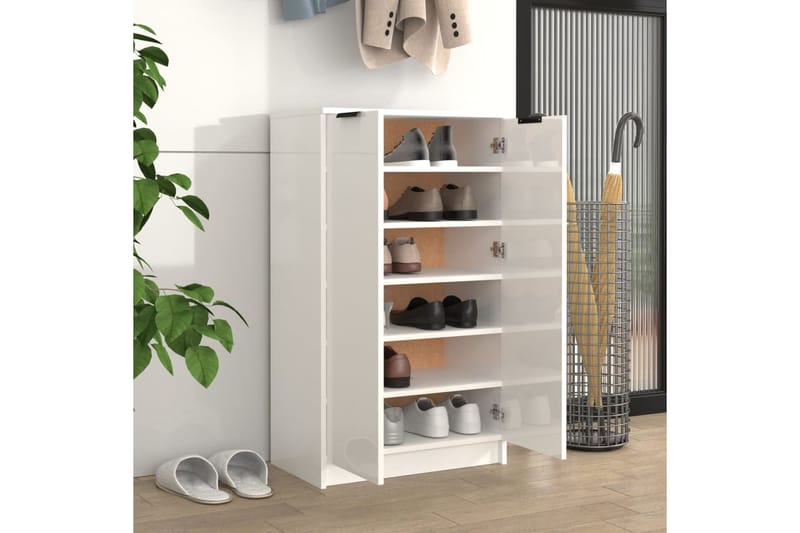 beBasic Kenkäkaappi korkeakiilto valkoinen 59x35x100 cm tekninen puu - Valkoinen - Säilytys - Kenkäsäilytys - Kenkäkaappi